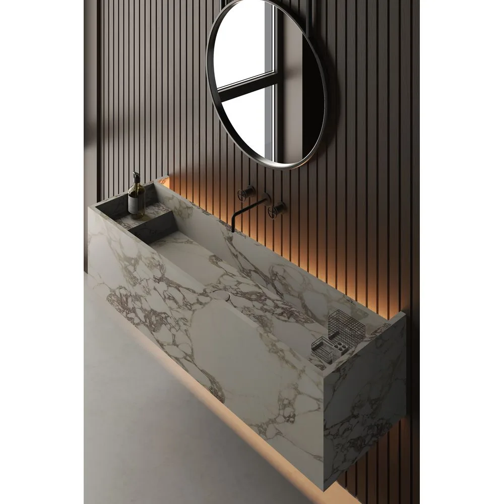 Умывальник подвесной Luxestone 144x50x37.5 см из керамогранита, с щелевым смывом и съемной ревизией (Stonesink_model_1_1) - Фото 3